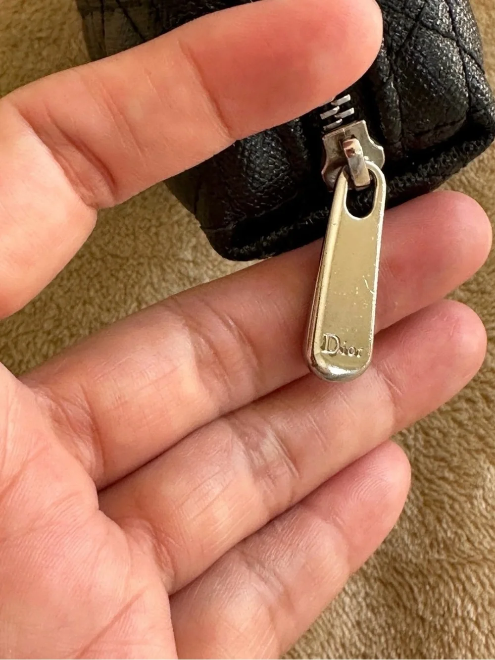 Dior Black Quilted  Mini Pouch with Silver Tone Dior Charm
